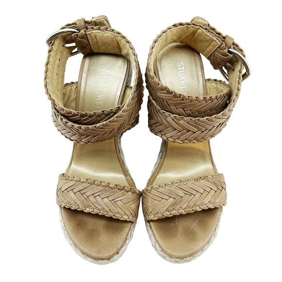 STUART WEITZMAN Elixir Platform Wedge Braided Leather Sandals • 6 • tan, beige - Picture 2 of 7